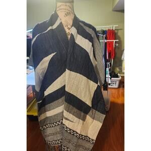 American Eagle Women's Navy Blue Aztec Fringe Poncho One Size Fits All